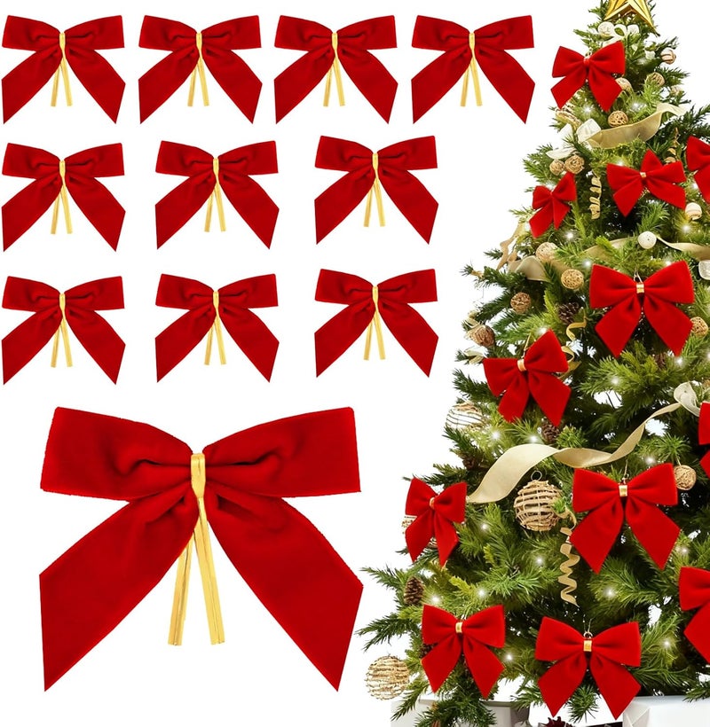 Stantam 28PCS Red Velvet Bows for Christmas Tree,Velvet Ribbon Bows Christmas Ornaments for Xmas Tree Decorations Home Decor for Wreath Garland Gift Wrapping Crafts Wedding Party - Image 1
